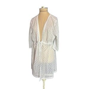 Catalina Swimsuit Cover-up L White Semi-Sheer Mesh Pool Beach Cover Up V-Neck